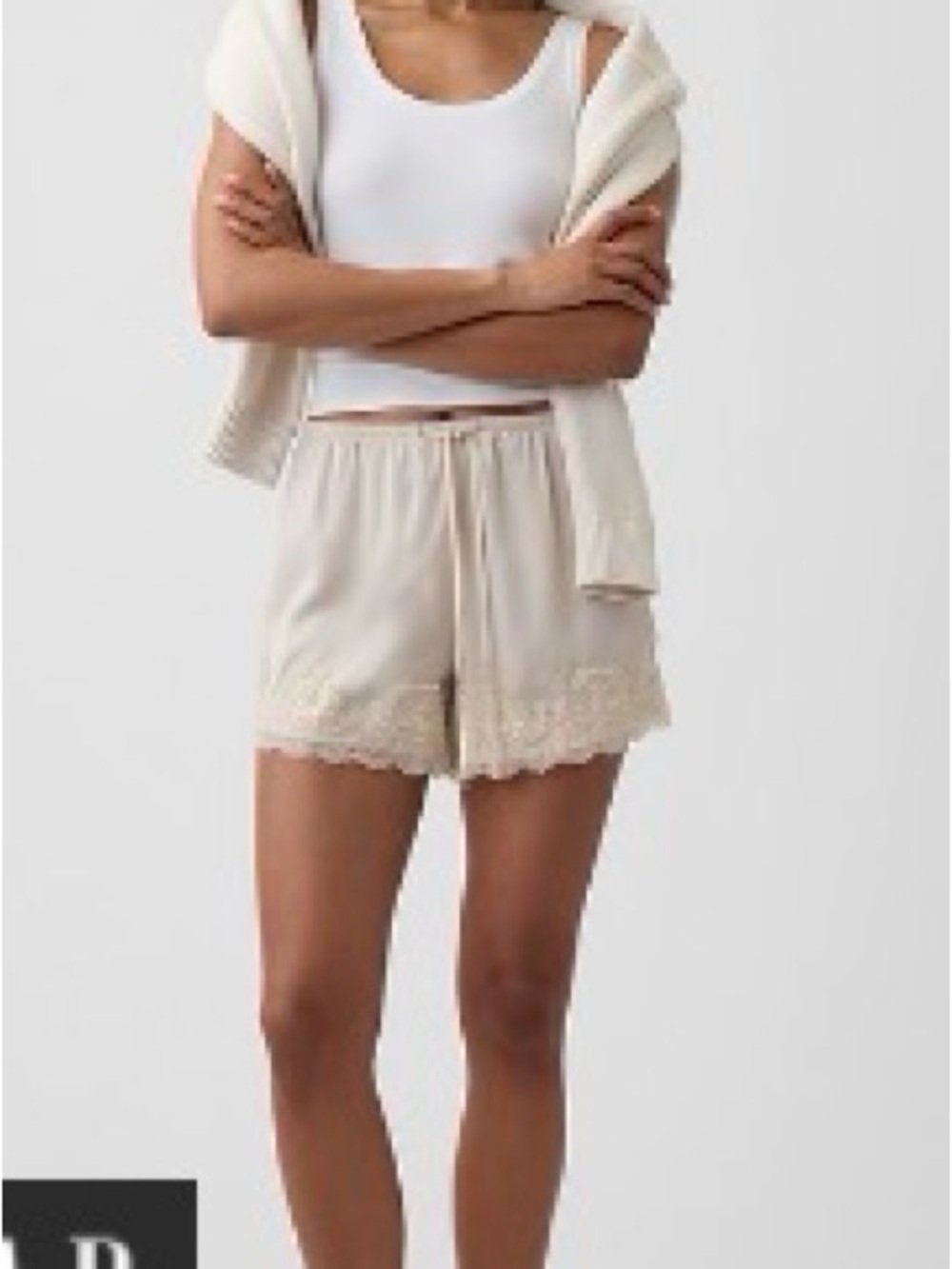 GAP Cream Lace-Trim Sleep Shorts